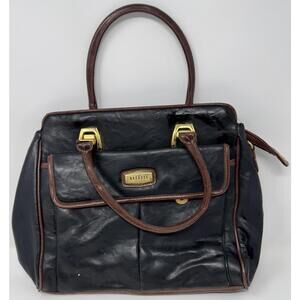 Vintage Rosetti Black and Brown Leather Handbag Purse with Gold Hardware